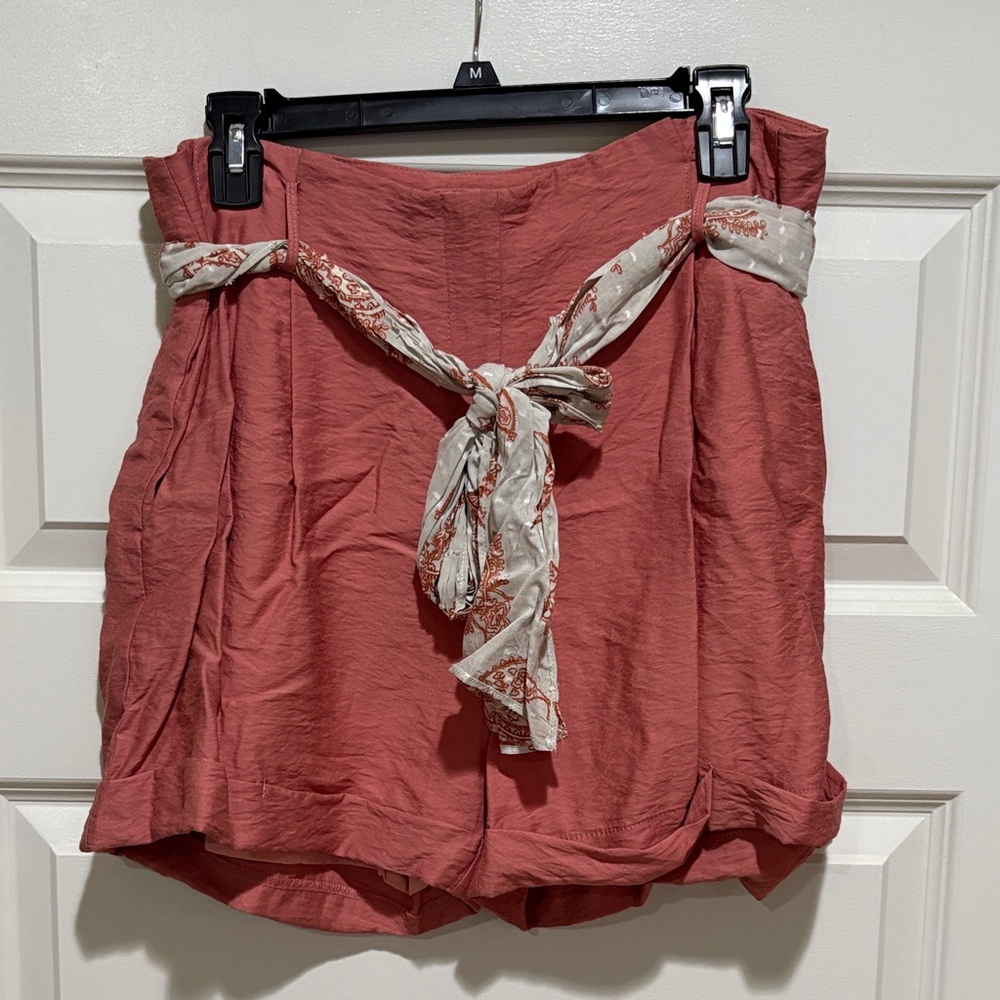 Mystree Coral High Waist Shorts with Tie